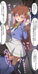 Rule 34 | 1girl, 2boys, absurdres, amamiya mimori, black thighhighs, blue jacket, blush, bow, breasts, brown hair, closed eyes, collared dress, crying, cunnilingus, dress, forced, green bow, hands held apart, hands on another&#039;s thighs, highres, jacket, long hair, long sleeves, multiple boys, open clothes, open jacket, oral, rape, restrained, shadowverse, shadowverse (anime), sincos, small breasts, solo focus, standing, tears, thighhighs, translated, very long hair, white dress