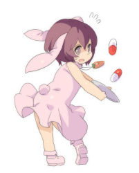 Rule 34 | 1girl, animal ears, bad id, bad pixiv id, carrot, dress, inaba tewi, open mouth, pill, pink dress, rabbit ears, rabbit girl, rabbit tail, shoes, solo, sweatdrop, tail, touhou