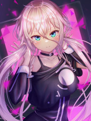 Rule 34 | 1girl, absurdres, black choker, blue eyes, blush, braid, choker, collarbone, female focus, hair between eyes, hair intakes, hatyomugi, highres, huge filesize, ia (vocaloid), looking at viewer, pink hair, single bare shoulder, solo, twintails, upper body, vocaloid
