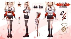 Rule 34 | 1girl, absurdres, artist request, belt, blonde hair, character sheet, choker, hair ornament, hairclip, headband, highres, jewelry, jkt48v, microphone, multiple views, necklace, pia meraleo, red eyes, twintails, virtual youtuber, white belt