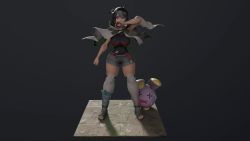 Rule 34 | 1girl, 3d, animated, ass, belt, black hair, black shirt, breasts, cloak, closed mouth, commentary, creatures (company), full body, game freak, gen 3 pokemon, grey shorts, hand up, highres, holding, looking at viewer, nintendo, poke ball, pokemon, pokemon (creature), pokemon oras, red belt, red eyes, rope belt, shirt, short shorts, shorts, standing, tagme, usukeninja, video, whismur, zinnia (pokemon)