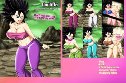 Rule 34 | 1boy, 1girl, android 21, black eyes, black hair, bluegraves, breasts, caulifla, cavewoman, cell (dragon ball), censored, cleavage, cosplay, curvy, dragon ball, dragon ball super, happy, jewelry, large breasts, legs, looking at viewer, majin android 21, multiple views, nude, open mouth, outdoors, saiyan, sex, sky, smile, stomach, text focus, thick thighs, thighs, tube top, wide hips
