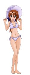 Rule 34 | 1girl, bikini, breasts, brown hair, female focus, full body, hayate no gotoku!, highres, legs, long hair, maria (hayate no gotoku!), red eyes, simple background, smile, solo, swimsuit, thighs