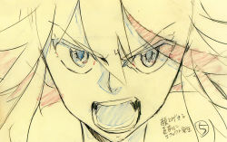 Rule 34 | 10s, 1girl, angry, close-up, color trace, key frame, kill la kill, matoi ryuuko, multicolored hair, official art, open mouth, production art, shouting, simple background, sketch, sushio, trigger (company), white background