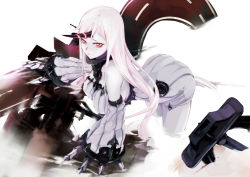 Rule 34 | 10s, 1girl, abyssal ship, blockhead bh, breasts, colored skin, detached sleeves, dress, horns, kantai collection, large breasts, long hair, pale skin, red eyes, ribbed dress, seaport princess, short dress, single horn, solo, white hair, white skin