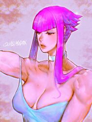 Rule 34 | 1girl, breasts, cleavage, highres, large breasts, lips, long hair, manon legrand, pink hair, quasimodox, street fighter, street fighter 6