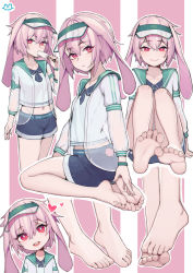 Rule 34 | 1boy, absurdres, ansel (arknights), ansel (casual vacation) (arknights), arknights, buck teeth, feet, food, foot focus, foreshortening, highres, ice cream, lan mao akko, long hair, male focus, official alternate costume, pink hair, rabbit tail, red eyes, shorts, smile, soles, solo, teeth, toes, trap