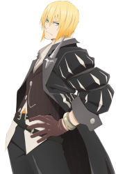 Rule 34 | 1boy, absurdres, blonde hair, blue eyes, eizen (tales), gloves, highres, male focus, official art, short hair, simple background, solo, tales of (series), tales of berseria, white background