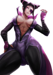 Rule 34 | 1girl, abs, bodysuit, breasts, capcom, cleavage, eyepatch, fingerless gloves, gloves, han juri, highres, large breasts, lips, navel, nipples, solo, street fighter, street fighter iv (series), street fighter v, thick thighs, thighs, uenoryoma