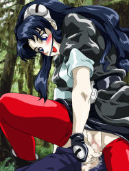 Rule 34 | 1990s (style), 1girl, black hair, blue eyes, blush, censored, el hazard, ifurita tv, long hair, nude, penis, pussy, pussy juice, red thighhighs, retro artstyle, sex, solo, thighhighs, tukasa, vaginal