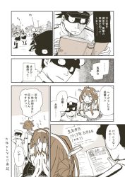Rule 34 | 10s, 1boy, 6+girls, admiral (kancolle), ahoge, akebono (kancolle), anger vein, angry, ball, book, closed eyes, comic, commentary request, covering face, detached sleeves, double bun, epaulettes, hair bobbles, hair bun, hair flaps, hair ornament, hairband, hand on head, hat, headgear, hiei (kancolle), highres, kantai collection, kneeling, kongou (kancolle), leaning, low twintails, military, military hat, military uniform, monochrome, multiple girls, neckerchief, nontraditional miko, open mouth, peaked cap, satsuki (kancolle), sazanami (kancolle), school uniform, serafuku, shaded face, side ponytail, smile, soccer ball, spot color, stats, sweat, tadano natsu, thighhighs, translation request, tree, twintails, uniform, wide sleeves, yuudachi (kancolle)