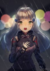 Rule 34 | 1girl, artist name, bad id, bad pixiv id, cross, crying, crying with eyes open, facial mark, girls&#039; frontline, gloves, green eyes, hair ornament, hand on own chest, highres, hk416 (girls&#039; frontline), iron cross, long hair, looking at viewer, open mouth, rain, silver hair, solo, tears, upper body, xanax025