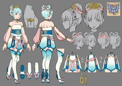 Rule 34 | 1girl, absurdres, armlet, bare shoulders, boots, braid, concept art, digitigrade, ena (monster hunter), fewer digits, gold armlet, grey background, hair ornament, hair ribbon, highres, jewelry, legiana, monster hunter (series), monster hunter stories 2, official art, pink ribbon, pointy ears, ribbon, short hair, simple background, skirt, thigh boots