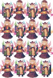 Rule 34 | +++, 2girls, :d, absurdres, aura, black sleeves, blonde hair, chair, chinese clothes, commentary request, constellation print, crossed bandaids, detached sleeves, drum, energy, expressions, closed eyes, fox print, full body, hat, heart, highres, instrument, junko (touhou), kyuutame, long hair, long sleeves, looking at viewer, matara okina, multiple girls, musical note, open mouth, orange sleeves, outstretched arms, phoenix crown, sash, serious, shirt, sigh, simple background, sitting, smile, smug, sparkle, spoken musical note, standing, sun print, tabard, tassel, touhou, white background, white shirt, wide sleeves