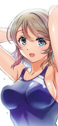 Rule 34 | 1girl, absurdres, birthday, blue eyes, brown hair, gonta (gshoutai), highres, looking at viewer, love live!, love live! sunshine!!, open mouth, short hair, solo, swimsuit, watanabe you