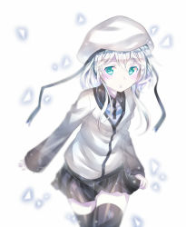 Rule 34 | 10s, 1girl, abyssal ship, alternate costume, aqua eyes, bad id, bad pixiv id, hat, kantai collection, pale skin, priyaphr, school uniform, silver hair, solo, thighhighs, wo-class aircraft carrier