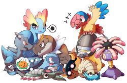 Rule 34 | amaura, anorith, archen, bird, black eyes, claws, commentary, conmimi, cranidos, creatures (company), dinosaur, english commentary, eye contact, game freak, gen 1 pokemon, gen 3 pokemon, gen 4 pokemon, gen 5 pokemon, gen 6 pokemon, hungry, kabuto (pokemon), lileep, looking at another, looking at viewer, nintendo, omanyte, on head, pokemon, pokemon (creature), pokemon on head, red eyes, shell, shieldon, simple background, spoken squiggle, squiggle, standing, sweat, tirtouga, tongue, tongue out, turtle, tyrunt, white background