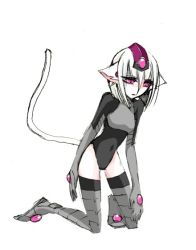 Rule 34 | 1girl, animal ears, bodysuit, boots, breasts, cat ears, cat tail, hair ornament, incarose, leotard, pink eyes, short hair, tail, tales of (series), tales of hearts, thigh boots, thighhighs, white hair