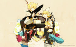 Rule 34 | 1boy, 1girl, brother and sister, cake, food, glider (artist), highres, instrument, kagamine len, kagamine rin, microphone, piano, siblings, smile, speaker, twins, vocaloid, wallpaper
