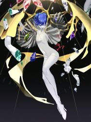 Rule 34 | absurdres, amethyst (houseki no kuni), androgynous, antarcticite, blue hair, blunt bangs, broken, cinnabar (houseki no kuni), colored skin, gem, gold, golden arms, heterochromia, high heels, highres, houseki no kuni, jade (houseki no kuni), lapis lazuli (gemstone), legs, limbs, looking down, melting, moon uniform (houseki no kuni), morganite (houseki no kuni), multiple others, necktie, other focus, out of frame, phosphophyllite, phosphophyllite (ll), purple gemstone, see-through, see-through sleeves, severed hand, severed leg, severed limb, shards, short hair, solo focus, spoilers, take bayashi 3d, very short hair, white eyes, white skin