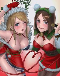 Rule 34 | absurdres, blonde hair, blue eyes, breasts, christmas, cleavage, dress, highres, jenet behrn, large breasts, long hair, snk, the king of fighters, the king of fighters all-stars, whip (kof)