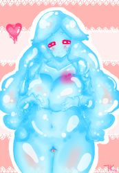 Rule 34 | blush, breasts, large breasts, monster girl, pussy, red eyes, slime girl, tagme, teakoi, wide hips