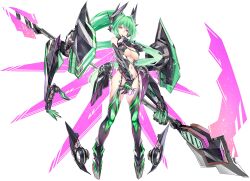 Rule 34 | 10s, 1girl, absurdres, bare shoulders, black footwear, black gloves, black thighhighs, boots, breasts, cleavage, dark persona, elbow gloves, female focus, floating, full body, gloves, green hair, green heart (chaos form), green heart (neptunia), groin, hair between eyes, hair intakes, half-closed eyes, hand up, headgear, highres, holding, holding weapon, large breasts, legs apart, long hair, looking at viewer, machinery, navel, nepnep connect: chaos chanpuru, neptune (series), official art, parted lips, ponytail, power symbol, purple eyes, revealing clothes, sabaku no tanuki, scythe, seductive smile, shiny skin, simple background, smile, solo, standing, stomach, symbol-shaped pupils, tattoo, thighhighs, underboob, vert (neptunia), very long hair, weapon, white background