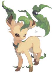 Rule 34 | absurdres, animal focus, artist name, brown eyes, closed mouth, creatures (company), full body, game freak, gen 4 pokemon, hideko (l33l3b), highres, leaf, leafeon, looking at viewer, nintendo, no humans, pokemon, pokemon (creature), signature, simple background, solo, standing, twitter username, white background