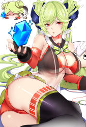 Rule 34 | &gt; &lt;, 1girl, absurdres, ai-chan (honkai impact), barcode, barcode tattoo, bikini, bikini under clothes, black gloves, black thighhighs, breasts, character doll, chibi, cleavage, double bun, dress, fingerless gloves, frilled dress, frills, gem, gloves, hair bun, hair ribbon, highres, honkai (series), honkai impact 3rd, huge filesize, large breasts, long hair, looking at viewer, noise paper, red bikini, red eyes, ribbon, short dress, swimsuit, tattoo, thighhighs, trembling, white ribbon