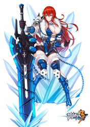 Rule 34 | &gt;:), 1girl, armor, artist request, black gloves, boots, breasts, chain, closed mouth, full body, fur trim, gloves, greatsword, greaves, hair between eyes, highres, holding, holding sword, holding weapon, honkai (series), honkai impact 3rd, ice, large breasts, long hair, looking at viewer, mole, mole on breast, murata himeko, murata himeko (arctic kriegsmesser), pauldrons, razu, red hair, shoulder armor, smile, solo, standing, sword, thigh boots, thighhighs, vambraces, weapon, yellow eyes
