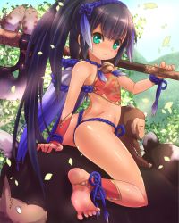 Rule 34 | 1girl, animal, anklet, aqua eyes, ass, axe, bad anatomy, bad feet, barefoot, bell, bird, black hair, chinese clothes, dog, feet, green eyes, highres, jewelry, jingle bell, long hair, monkey, poorly drawn, riding, soles, solo, toeless legwear, toes, tsukigami chronica, very long hair, weapon