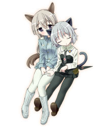 Rule 34 | 00s, 2girls, animal ears, black pantyhose, blush, closed eyes, eila ilmatar juutilainen, homing (areya), multiple girls, pantyhose, sanya v. litvyak, silver hair, sleeping, strike witches, tail, white pantyhose, world witches series