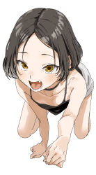Rule 34 | 1girl, absurdres, all fours, black camisole, black choker, brown eyes, camisole, choker, fangs, flat chest, highres, looking at viewer, open mouth, original, paw pose, short hair, shorts, simple background, sketch, smile, solo, teeth, white background, yamamoto souichirou