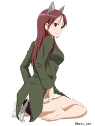 Rule 34 | 1girl, absurdres, ass, blush, breasts, highres, large breasts, military, military uniform, minna-dietlinde wilcke, panties, red eyes, red hair, red panties, smile, solo, strike witches, tarou piro, underwear, uniform, world witches series