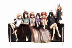 Rule 34 | 6+girls, absurdres, angel, angel wings, animal ears, bunny ears prank, character request, chigasaki mayuko, creator connection, crossover, detached halo, empty plate, fake animal ears, gorilla(1844~), haibane renmei, halo, highres, messy hair, multiple girls, niea (niea 7), niea 7, plate, pointy ears, rakka (haibane), reki (haibane), ryushika, ryushika ryushika, serial experiments lain, static electricity, wings
