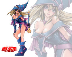 Rule 34 | 1girl, artist request, blonde hair, blue eyes, blue footwear, boots, breasts, cleavage, copyright name, dark magician girl, duel monster, legs, pentacle, solo, wand, yu-gi-oh!, yuu-gi-ou, yu-gi-oh! duel monsters, zoom layer