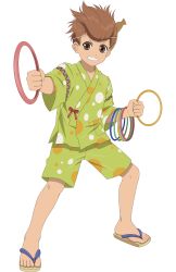 Rule 34 | 1boy, brown eyes, brown hair, child, commentary, english commentary, feet, highres, holding, japanese clothes, karol capel, legs, male focus, official art, sandals, shorts, smile, solo, tales of (series), tales of asteria, tales of vesperia, teeth, toes, transparent background