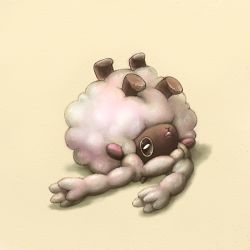 Rule 34 | black eyes, commentary, cortoony, creature, creatures (company), english commentary, full body, game freak, gen 8 pokemon, lying, nintendo, no humans, on back, pokemon, pokemon (creature), shadow, sheep, simple background, solo, upside-down, wooloo