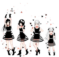 Rule 34 | 4girls, black hair, duji amo, gloves, highres, long hair, multiple girls, original, short hair, usagihime, white hair