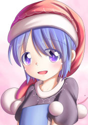 Rule 34 | 1girl, :d, absurdres, blue eyes, blue hair, book, creatures (company), dior-zi, ditto, doremy sweet, dress, game freak, gen 1 pokemon, gradient background, hat, highres, matching hair/eyes, nightcap, nintendo, open mouth, pokemon, pokemon (creature), pom pom (clothes), smile, touhou, when you see it