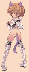 Rule 34 | 1girl, anal, anal object insertion, anal tail, animal ears, armor, back, bad id, bad pixiv id, blade (galaxist), blush, boots, brown hair, butt plug, cat ears, cat tail, fake tail, fantasy earth zero, from behind, full body, long image, object insertion, pink background, sex toy, short hair, simple background, solo, standing, tail, tall image, wings