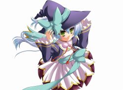 Rule 34 | blue hair, dress, green eyes, hat, houtou, katagiri hinata, koihime musou, long hair, simple background, solo, twintails, witch hat
