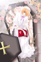 Rule 34 | 1girl, bible (object), coffin, goth fashion, solo, tagme