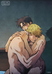 Rule 34 | 2boys, arm hair, artist name, bara, black hair, blonde hair, blush, chest hair, closed mouth, completely nude, couple, cris art, closed eyes, hand on another&#039;s ass, hug, hulkling, leg hair, looking at another, male focus, marvel, multiple boys, muscular, muscular male, nipples, nude, pectorals, short hair, thick thighs, thighs, tumblr username, wiccan, yaoi
