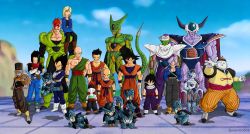Rule 34 | 1girl, 6+boys, alien, android, android 16, android 17, android 18, android 19, bald, black hair, blonde hair, brother, cell (dragon ball), cell jr, chaozu, cyborg, dr. gero (dragon ball), dragon ball, dragonball z, father and son, frieza, highres, horns, king cold, monster boy, multiple boys, orange hair, piccolo, siblings, son gohan, son goku, tail, tenshinhan, third eye, trunks (dragon ball), yamcha