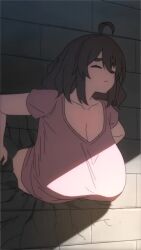 Rule 34 | 1girl, animated, bouncing breasts, breasts, brown hair, cleavage, closed eyes, insomnia-chan, kay yu, looping animation, solo, stuck, tagme, through wall, video