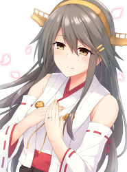 Rule 34 | 1girl, akahi242, bare shoulders, brown eyes, detached sleeves, grey hair, hair ornament, hairband, hairclip, haruna (kancolle), headgear, highres, japanese clothes, jewelry, kantai collection, long hair, md5 mismatch, nontraditional miko, resolution mismatch, ribbon-trimmed sleeves, ribbon trim, ring, solo, source smaller, upper body, wedding band, wide sleeves