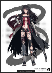 Rule 34 | 1girl, armored boots, asymmetrical legwear, bandaged arm, bandages, black cape, black hair, black shorts, boots, breasts, bridal gauntlets, cape, choker, cleavage, collarbone, commentary request, copyright name, floating hair, full body, gradient hair, long hair, looking at viewer, low-tied long hair, medium breasts, midriff, monicanc, multicolored hair, navel, red hair, short shorts, shorts, solo, standing, stomach, swept bangs, tales of (series), tales of berseria, torn clothes, torn legwear, torn shorts, uneven legwear, velvet crowe, very long hair, yellow eyes