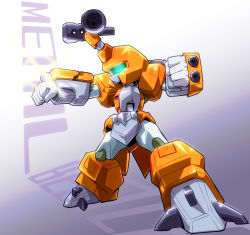 Rule 34 | cannon, clenched hands, commentary request, glowing, glowing eyes, gun, looking to the side, mecha, medarot, metabee, no humans, robot, ryuuta (cure ryuuta), solo, standing, turret, weapon