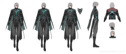 Rule 34 | 1boy, absurdres, belt, boots, cape, character sheet, eyepatch, facial hair, glowing heart, grey hair, highres, looking at viewer, mechanical heart, mechanical parts, official art, one eye covered, profile, punishing: gray raven, scar, stubble, torn cape, torn clothes, watanabe (punishing: gray raven), yellow eyes